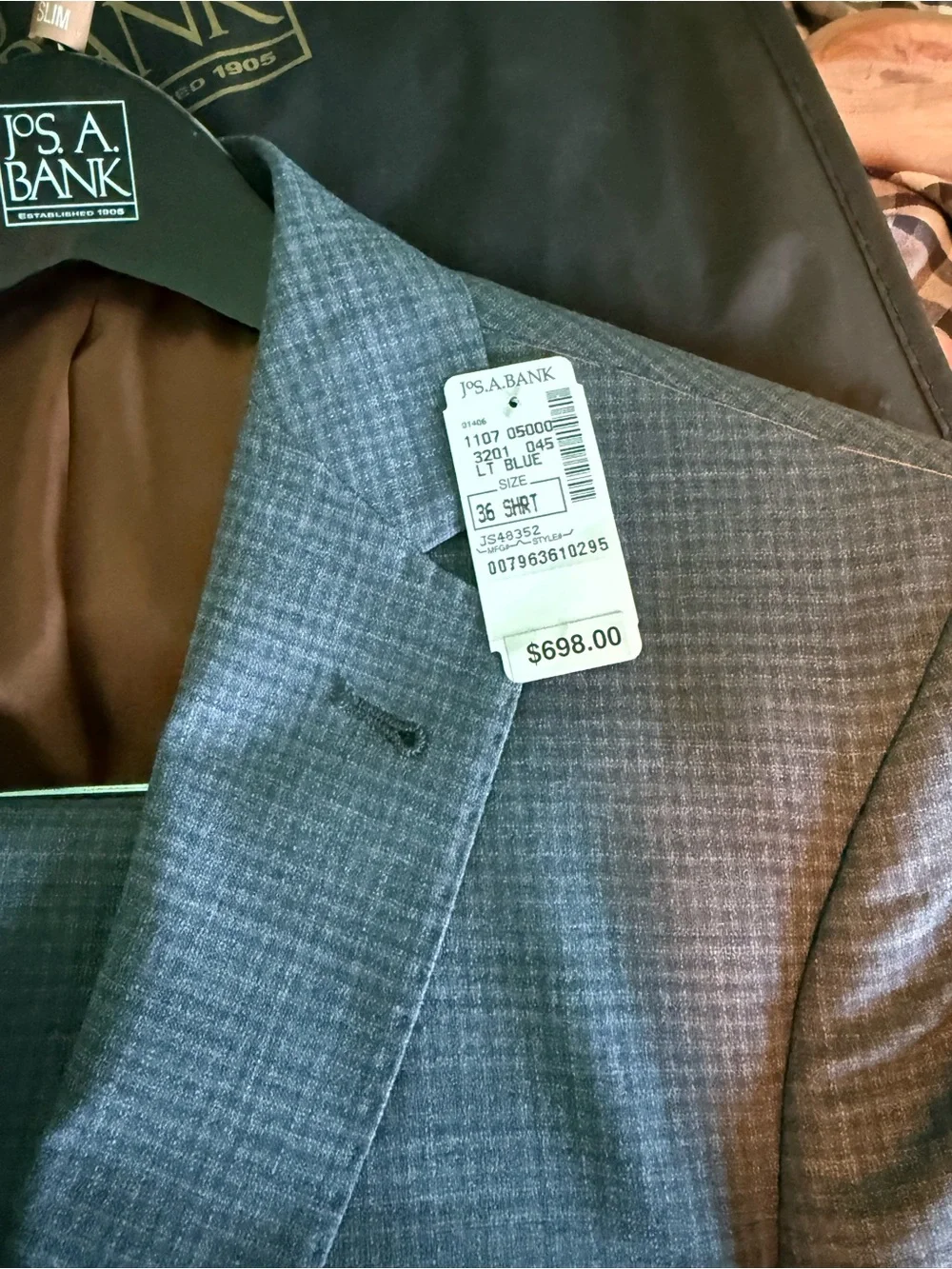 Joseph A bank Men's Charcoal Gray Checkered two piece suit